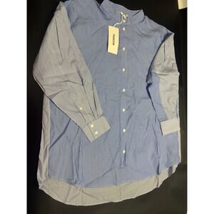 Thakoon NEW Striped Paneled Oversized Button Up Shirt Blue White Size‎ Large